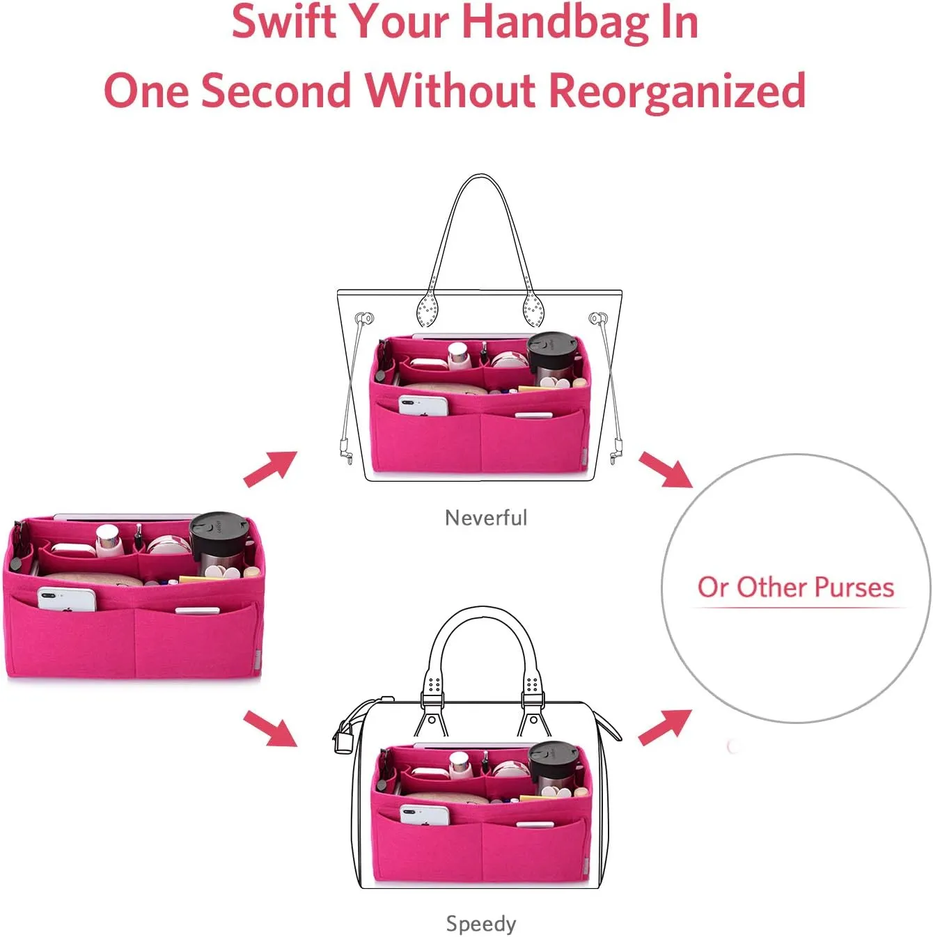 ZTUJO Felt Purse Organizer, Multi Pocket Bag in Bag Organizer For Tote & Handbag Shaper, Speedy 30, Speedy 35 and Speedy 40