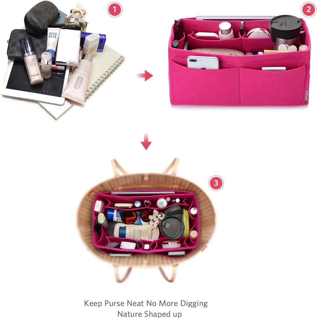 ZTUJO Felt Purse Organizer, Multi Pocket Bag in Bag Organizer For Tote & Handbag Shaper, Speedy 30, Speedy 35 and Speedy 40