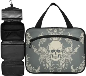 ZZKKO Toiletry Bags for Traveling Women Damask Style Skull Toiletry Bag with Hanging Hook Makeup Bag Travel Cosmetic Bag Travel Organizer for Accessories Toiletries Medium