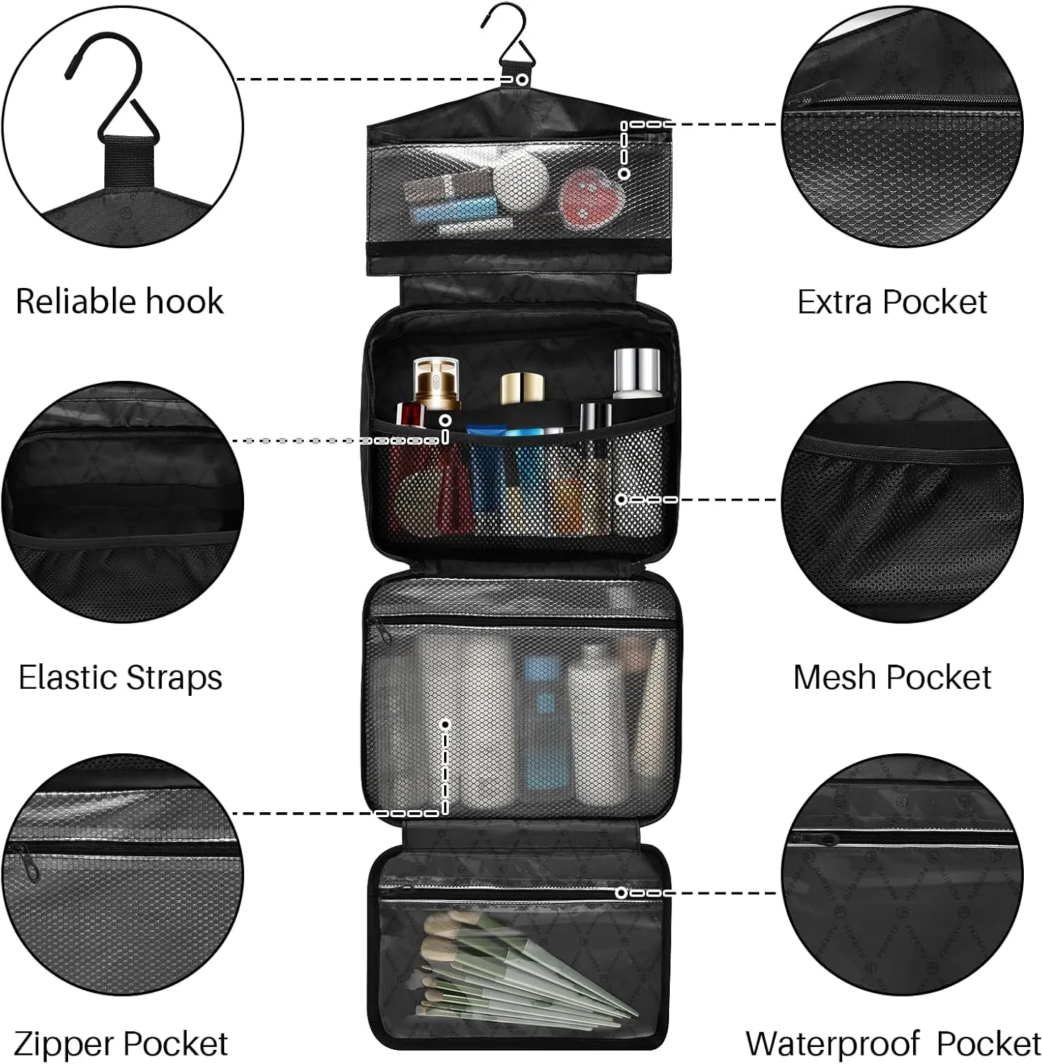 ZZKKO Toiletry Bags for Traveling Women Damask Style Skull Toiletry Bag with Hanging Hook Makeup Bag Travel Cosmetic Bag Travel Organizer for Accessories Toiletries Medium